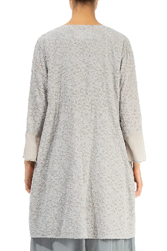 Bell Sleeve Floral Cream Silk Tunic