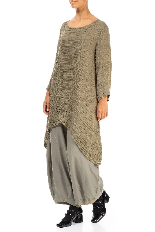 Dropped Edge Silver Sage Crinkled Silk Tunic