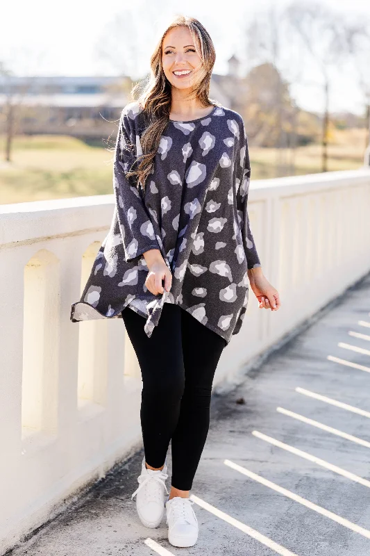 Fireside Flirt Tunic, Charcoal Leopard