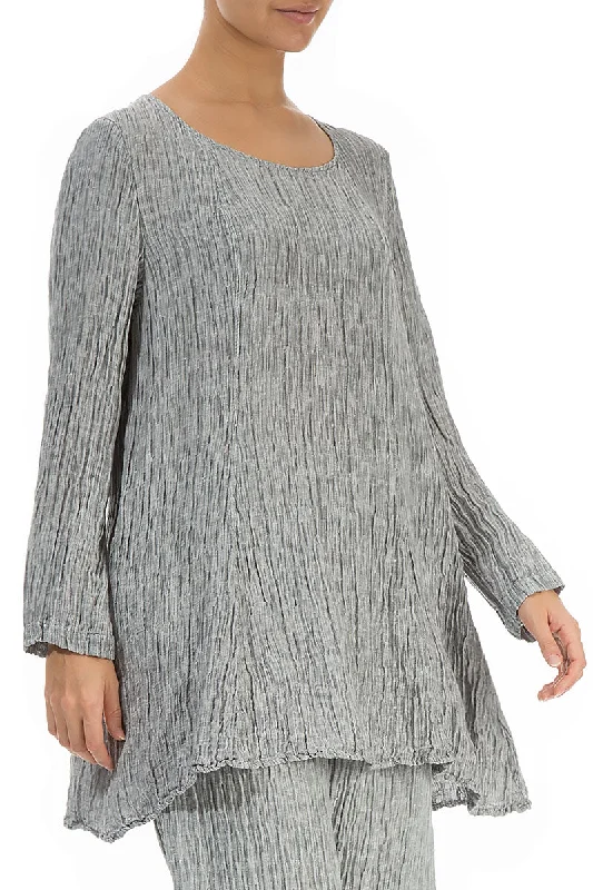 Flared Crinkled Sage Silk Tunic