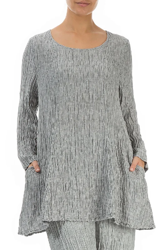 Flared Crinkled Sage Silk Tunic