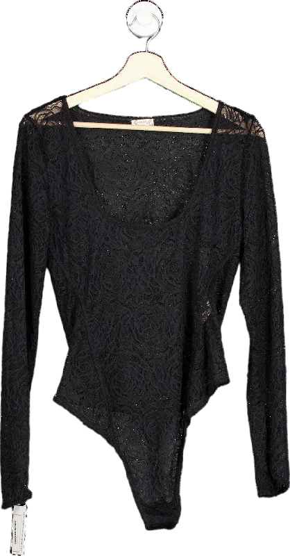 Free People Black Lace scoop back Bodysuit M