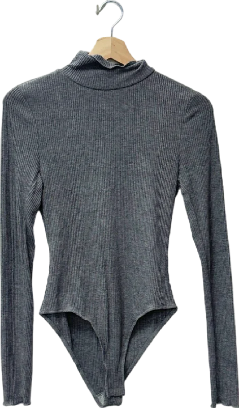 Free People Grey Ribbed Bodysuit UK M