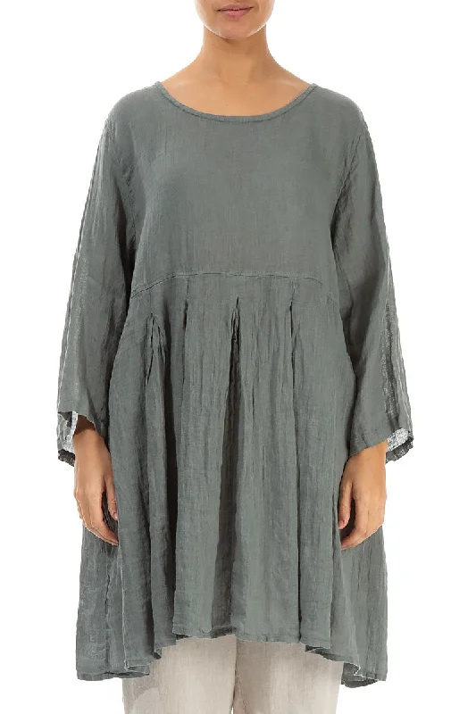 Gathered Sage Gauze Linen Tunic