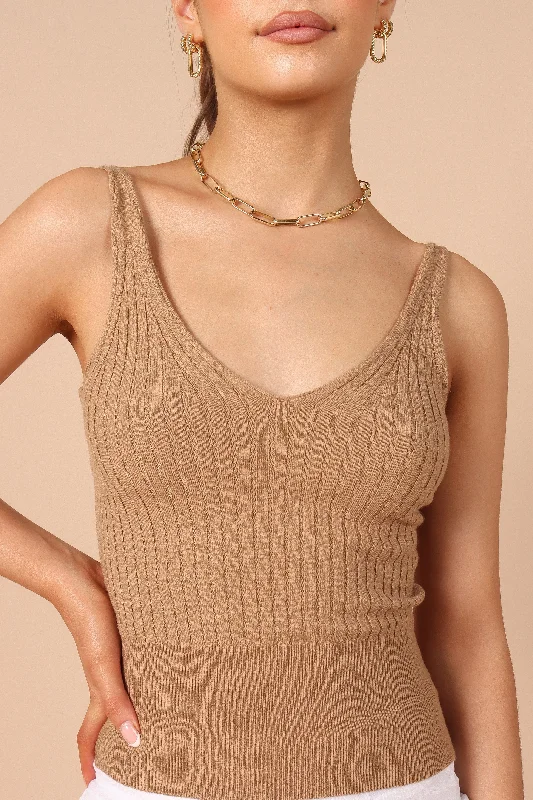 Gemma V Neck Tank Top - Camel