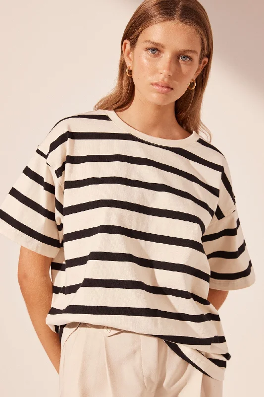 GIA OVERSIZED STRIPE T-SHIRT - CREAM/BLACK