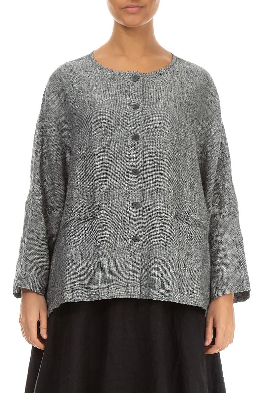 Grey Mélange Linen Jacket Blouse