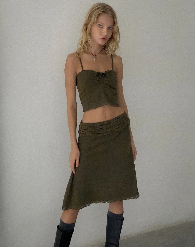 Halusi Crop Top in Abstract Botanic Dark Olive