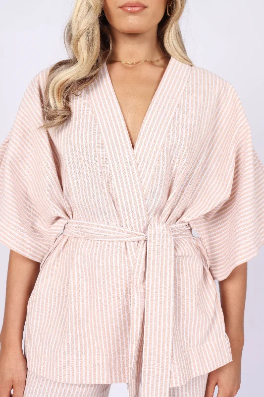 Henry Wrap Top - Beige Stripe