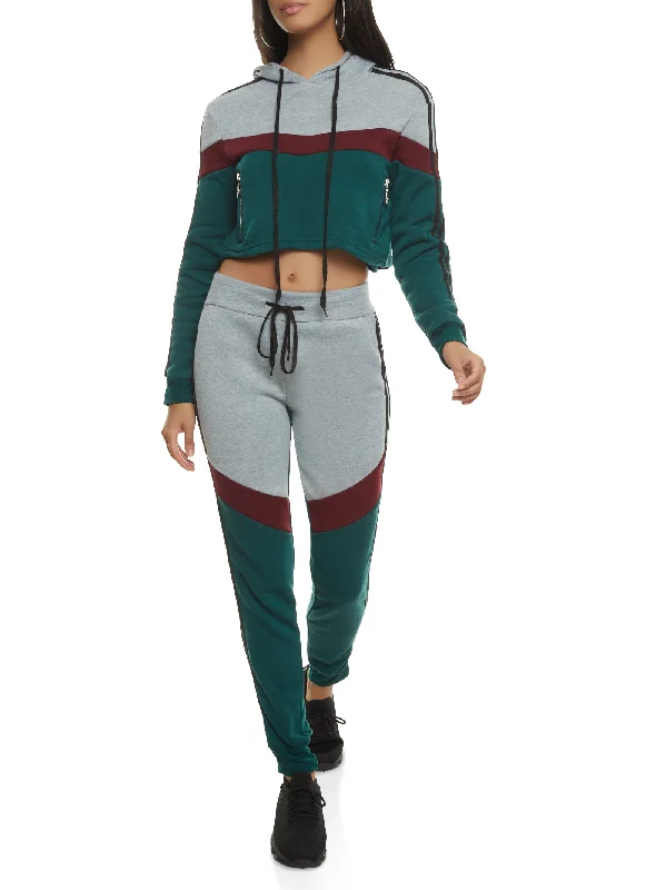 Color Block Varsity Stripe Cropped Hoodie