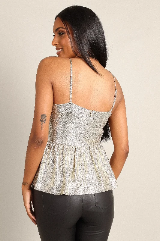 Keleigh Sequin V Neck Top - Champagne