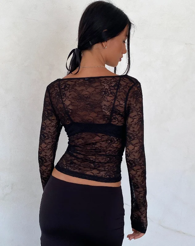 Lainey Unlined Long Sleeve Top in Black Lace