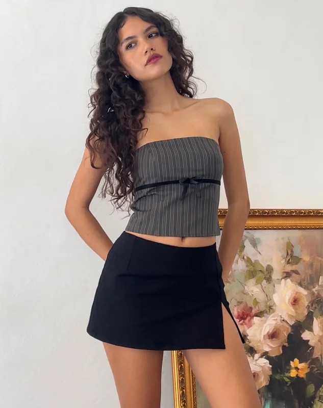 Leggy Tube Top in Grey Pinstripe