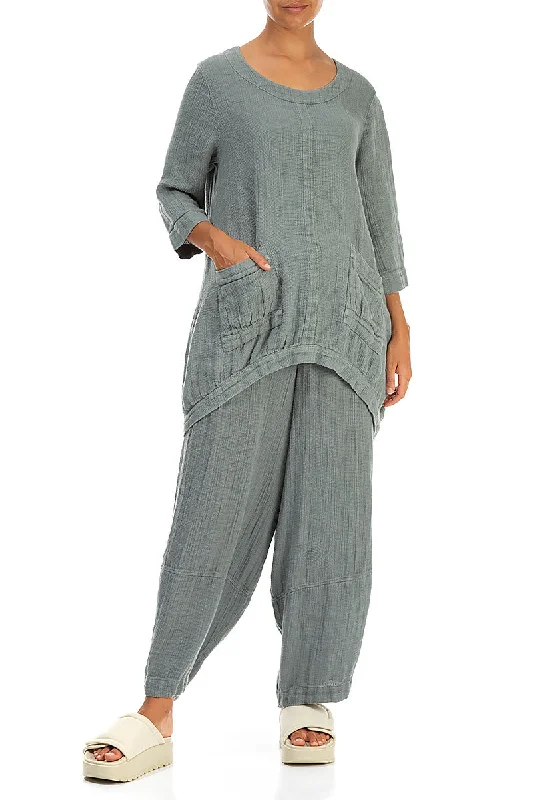 Longer Back Sage Textured Linen Tunic