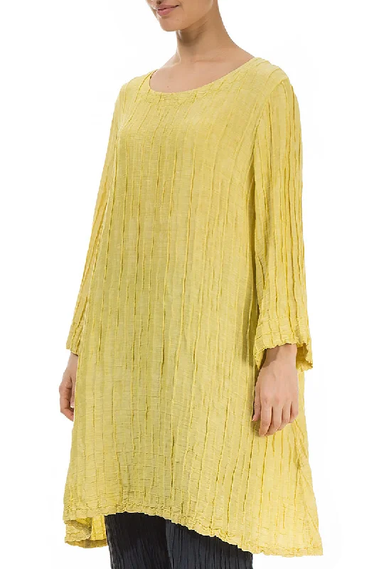 Loose Crinkled Cyber Lime Silk Tunic