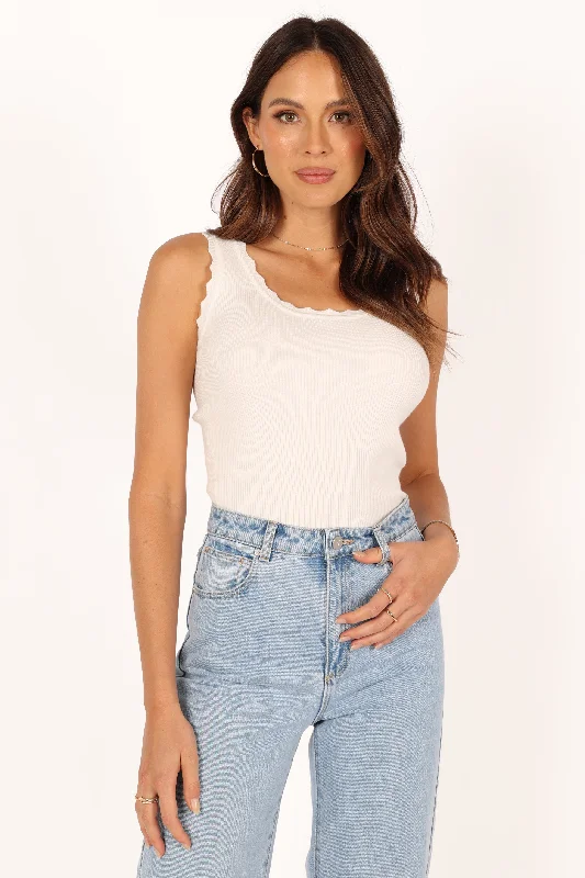 Monique Ribbed Tank Top - White