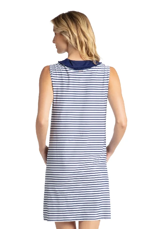 Navy Stripe Sleeveless Fringe Tunic Dress