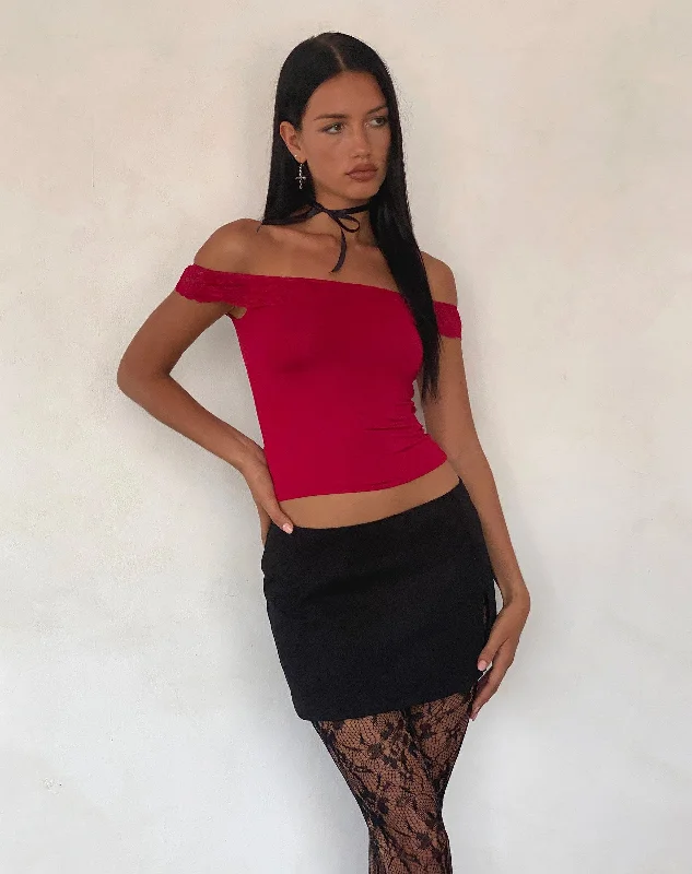 Nesel Bardot Top in Slinky Lace Red