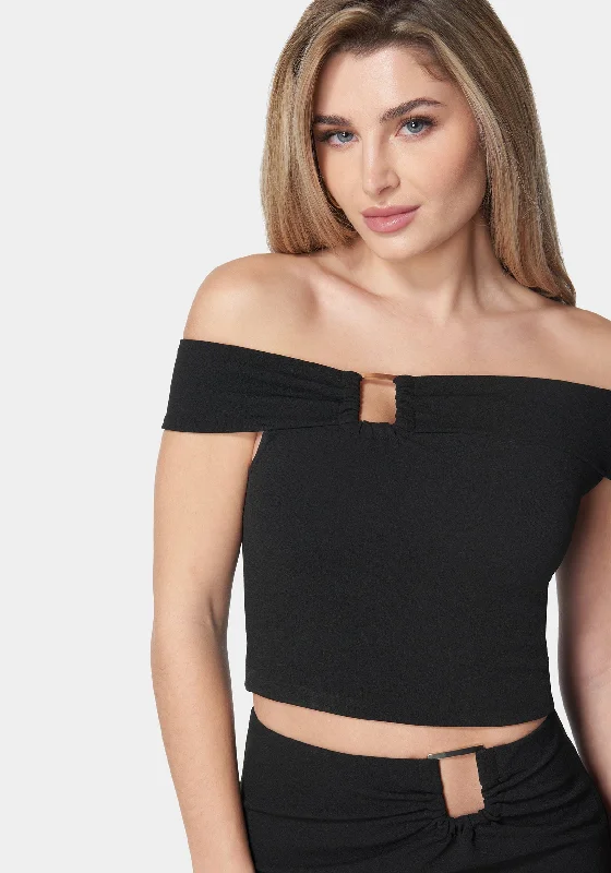 Off Shoulder Metal Trim Top And Skirt