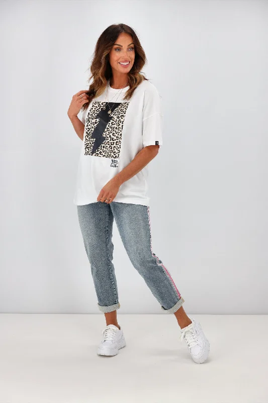 Rebel Club by Shine On Leo Bolt Boyfriend Tee  White