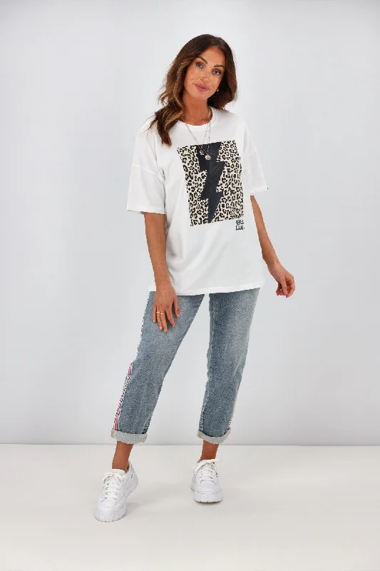 Rebel Club by Shine On Leo Bolt Boyfriend Tee  White