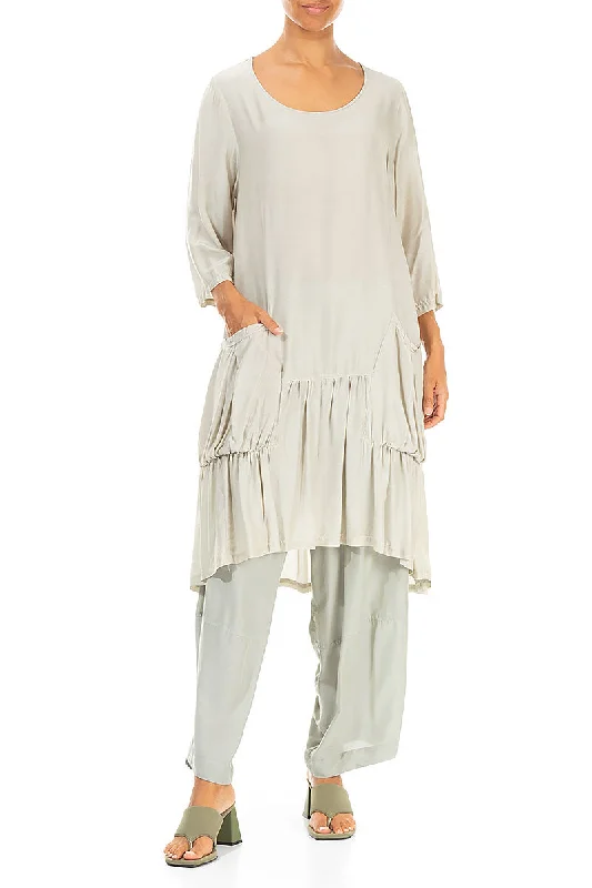 Ruffled Taupe Silk Bamboo Tunic