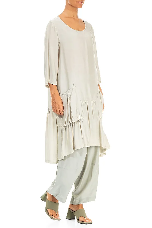 Ruffled Taupe Silk Bamboo Tunic