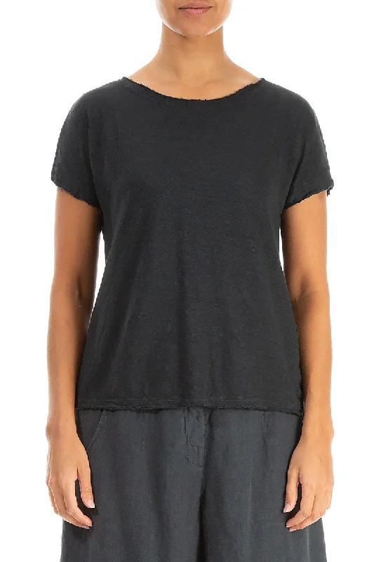 Short Sleeves Graphite Linen Jersey Top