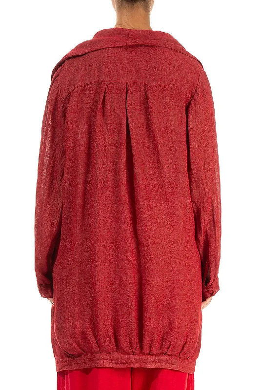 Side Closure Red Linen Tunic