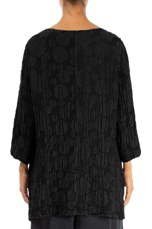 Side Pocket Black Circle Silk Linen Tunic