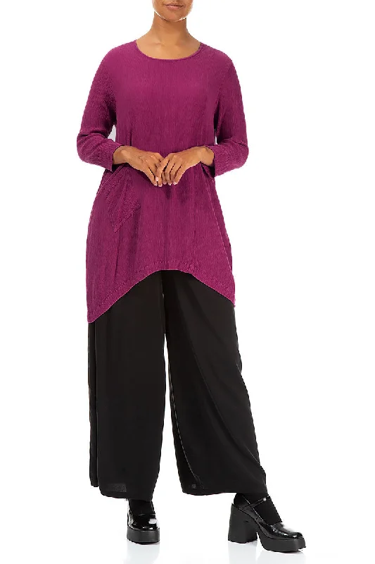 Side Pocket Crinkled Magenta Silk Viscose Tunic