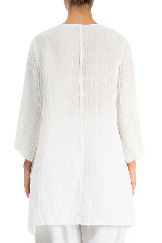 Side Pocket Crinkled Off White Silk Tunic