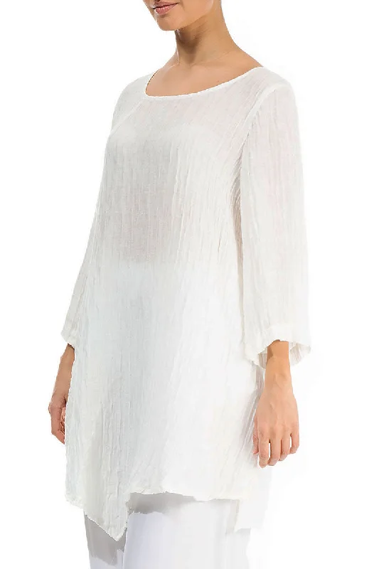 Side Pocket Crinkled Off White Silk Tunic