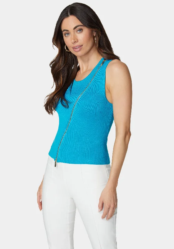 Sleeveless Assymetric Zipper Sweater Top