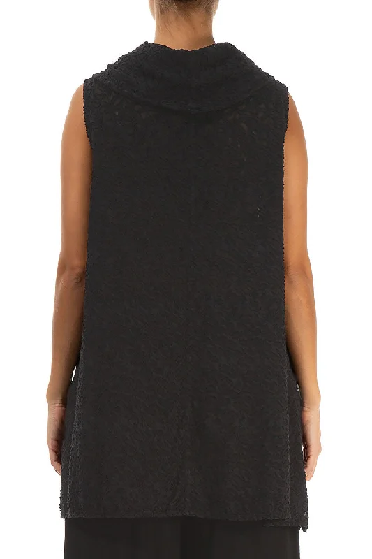 Sleeveless Floral Black Silk Tunic