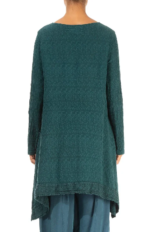 Square Neck Teal Textured Linen Tunic