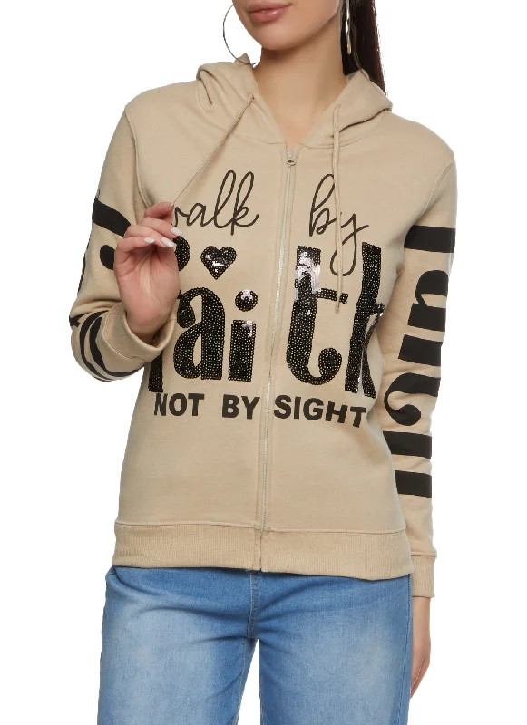 Walk By Faith Not By Sight Zip Front Hoodie