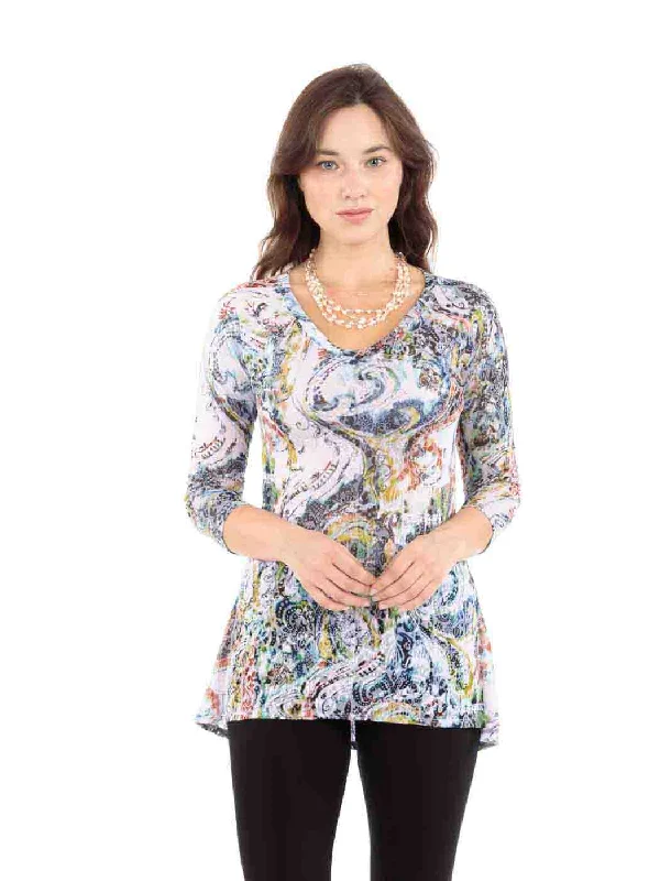 Tianello ""Happa"" Print Knit Jersey Burnout ""Livia"" Tunic