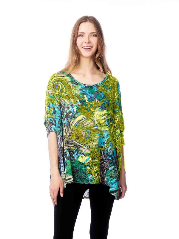 Tianello ""Prima Feather"" Print Cotton Burnout ""Chili"" Tunic - Yellow