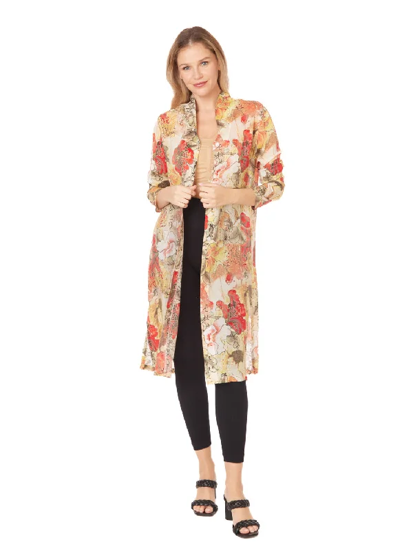 Tianello Sueded CUPRO™  Print ""Lotus"" Long ""SELENA""  Duster Jacket