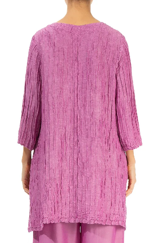 Twin Pockets Crinkled Wild Berry Silk Linen Tunic