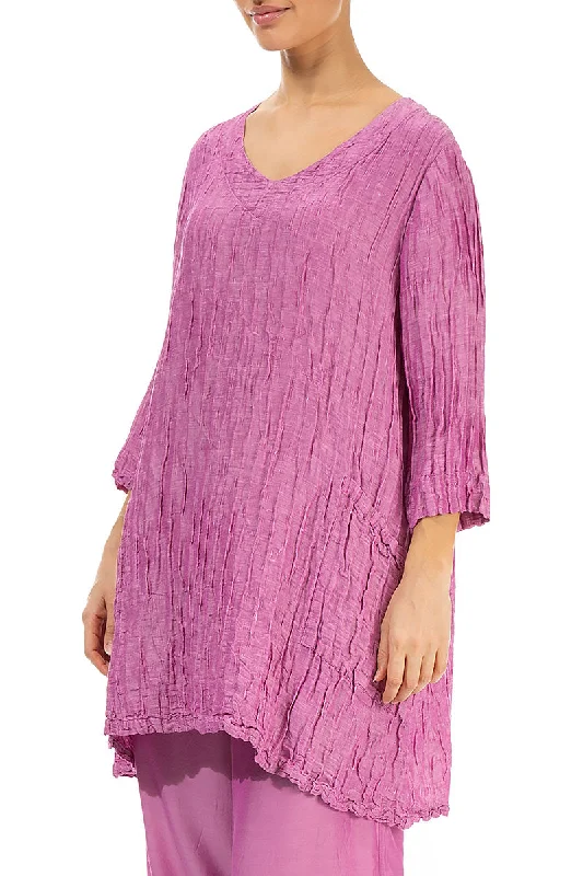 Twin Pockets Crinkled Wild Berry Silk Linen Tunic