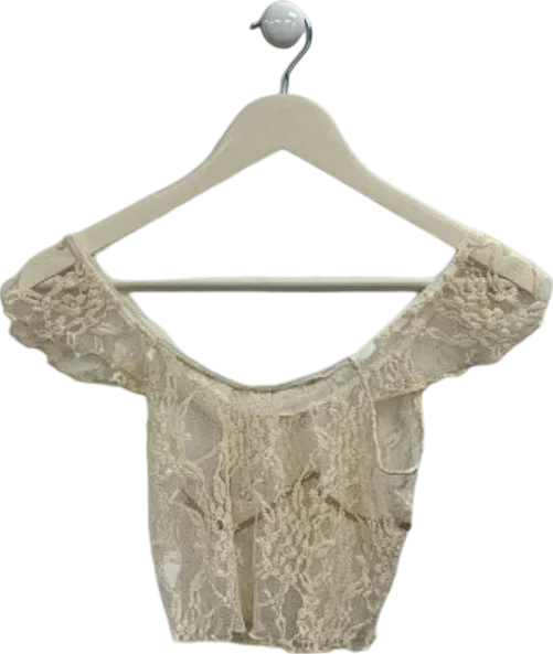 Beige Lace Off-Shoulder Crop Top S