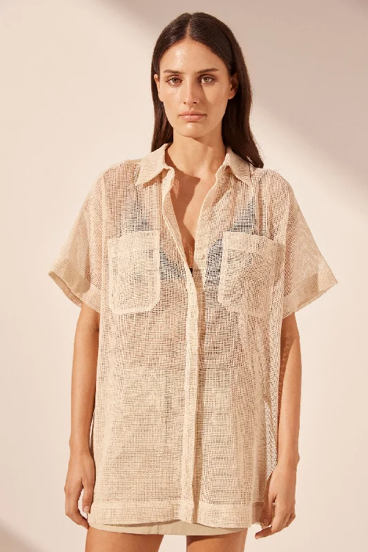 VALERIA SHORT SLEEVE LONG LINE SHIRT - OAT