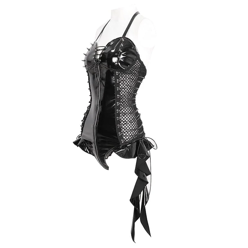 Women's Gothic Halterneck Lace-Up Ruffled Bodysuit