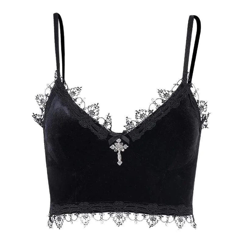 Women's Gothic Lace Hem Cross Velet Bustiers