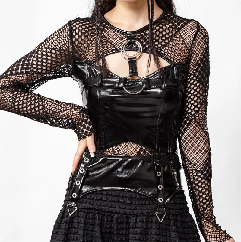 Women's Gothic Mesh  Splice Long Sleeved Shirt