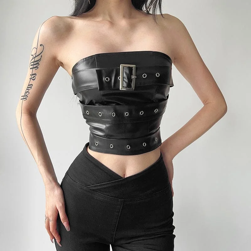 Women's Punk Buckle Faux Leather Bustier