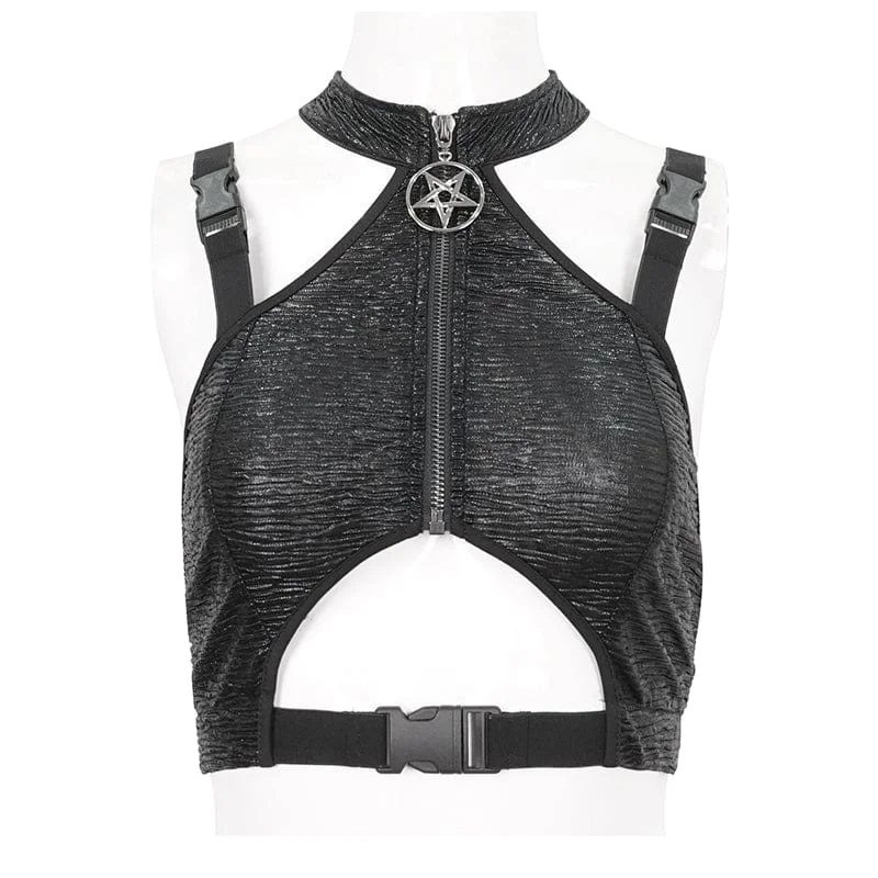 Women's Punk Cutout Star Buckle Vest