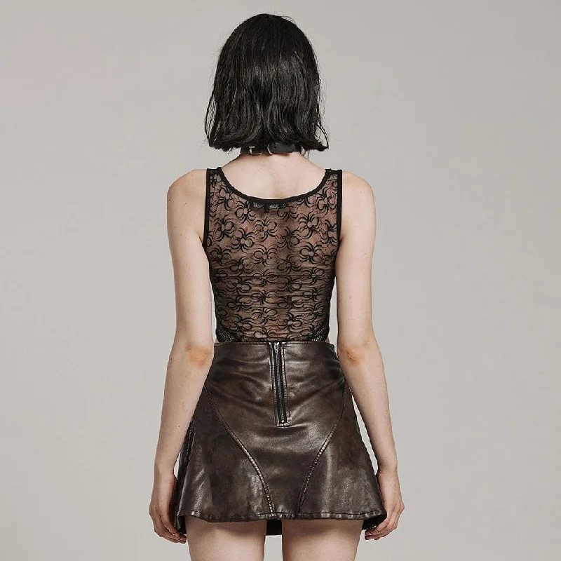 Women's Punk Lace Mesh Sheer Bodysuit